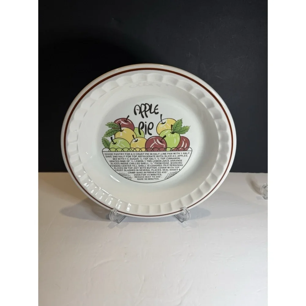 Vintage Hankook Apple Pie Recipe Ceramic Pie Plate Korea 10.5